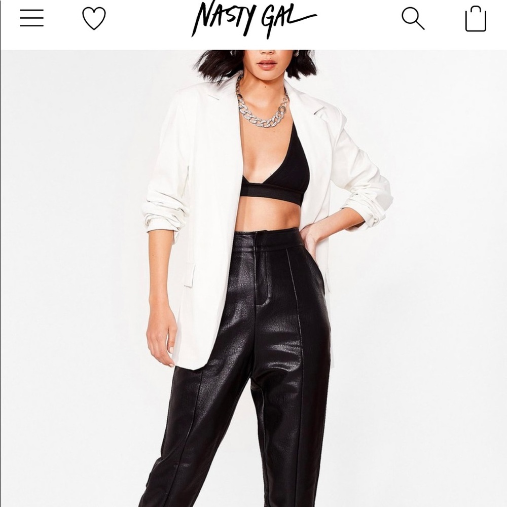 Faux Leather Open Front Blazer